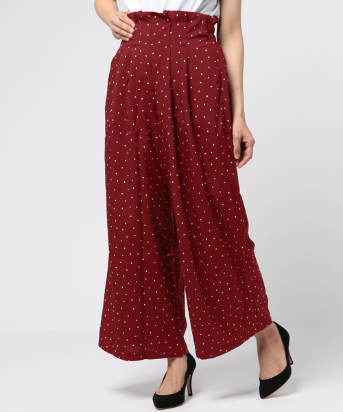 STYLEBLOCK（スタイルブロック）の「ポプリンドットプリントタックワイドパンツ（その他パンツ・レディース・ボルドー/ブラウン/グリーン/ブラック・M）」の4枚目の写真