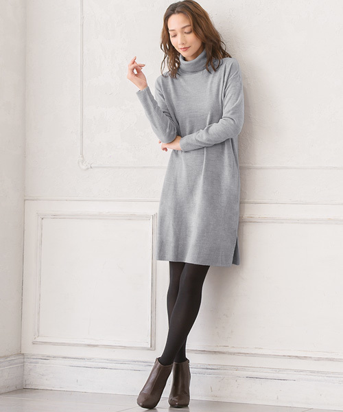 Pierrot(ピエロ)の「リッチカシミアタッチタートルネックニットワンピース(ワンピース・レディース・チャコールグレー/ブラック/ネイビー/オフホワイト/ボルドー/杢グレー/ブラウン系その他/グリーン系その他・M/L)」の15枚目の写真