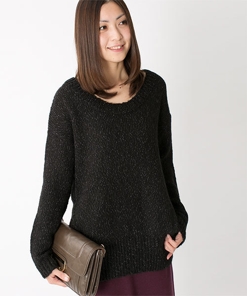 NANO universe（ナノユニバース）の「モヘア混ニットプルオーバー　L/S（ニット/セーター・レディース・ライトベージュ/オレンジ/ブラック・FREE）」の2枚目の写真