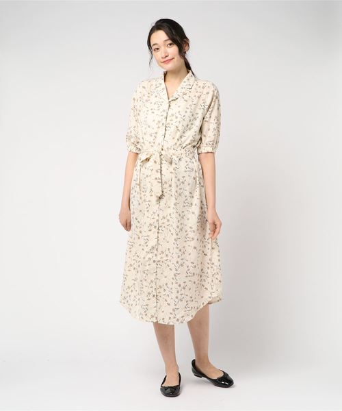 B.I.D.(ビーアイディー)の「BID / Flower Print Shirts Long Onepiece(ワンピース・レディース・ブラック/アイボリー/キャメル・FREE)」の6枚目の写真
