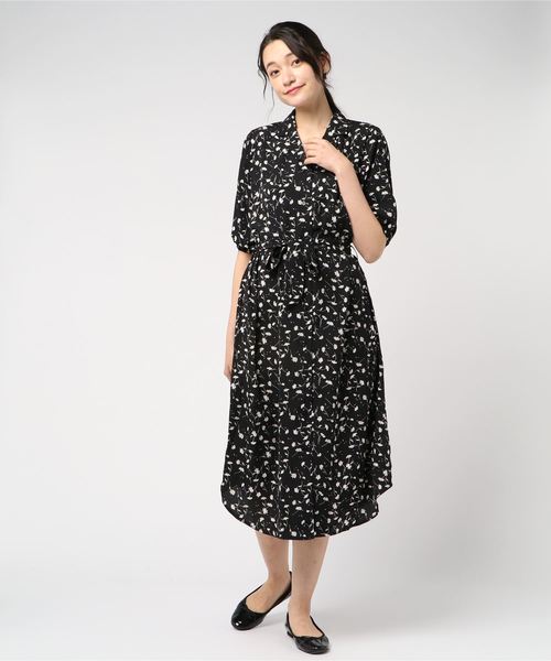 B.I.D.(ビーアイディー)の「BID / Flower Print Shirts Long Onepiece(ワンピース・レディース・ブラック/アイボリー/キャメル・FREE)」の7枚目の写真