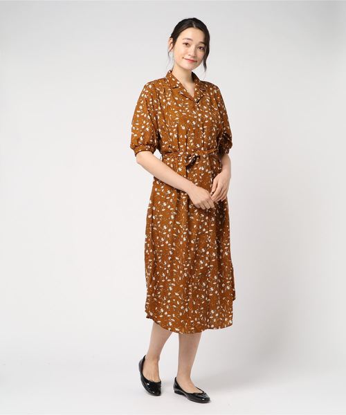 B.I.D.(ビーアイディー)の「BID / Flower Print Shirts Long Onepiece(ワンピース・レディース・ブラック/アイボリー/キャメル・FREE)」の8枚目の写真