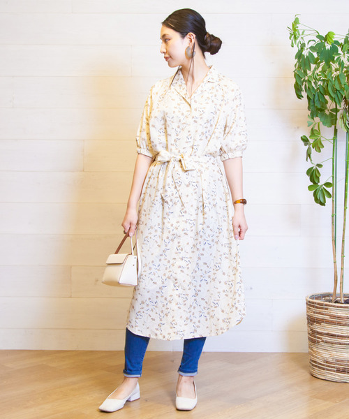 B.I.D.(ビーアイディー)の「BID / Flower Print Shirts Long Onepiece(ワンピース・レディース・ブラック/アイボリー/キャメル・FREE)」の9枚目の写真