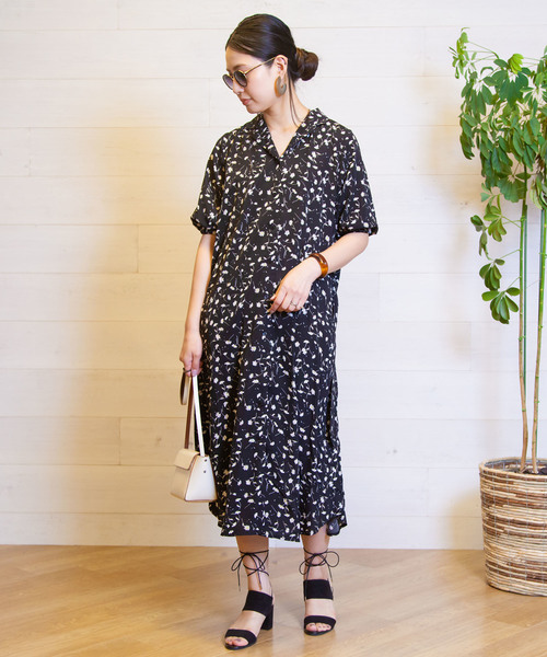 B.I.D.(ビーアイディー)の「BID / Flower Print Shirts Long Onepiece(ワンピース・レディース・ブラック/アイボリー/キャメル・FREE)」の10枚目の写真