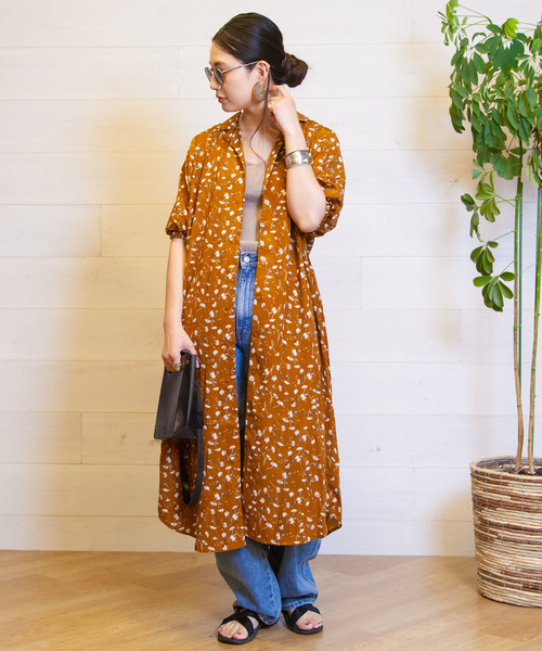 B.I.D.(ビーアイディー)の「BID / Flower Print Shirts Long Onepiece(ワンピース・レディース・ブラック/アイボリー/キャメル・FREE)」の11枚目の写真