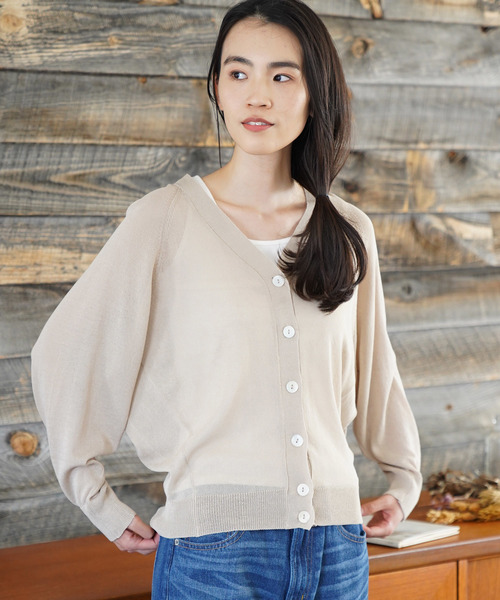 AMERICAN HOLIC（アメリカンホリック）の「抜け衿ドルマンVネックカーディガン（カーディガン/ボレロ・レディース・ブラック/ベージュ/グリーン/アイボリー/グレー系その他・M/L）」の4枚目の写真