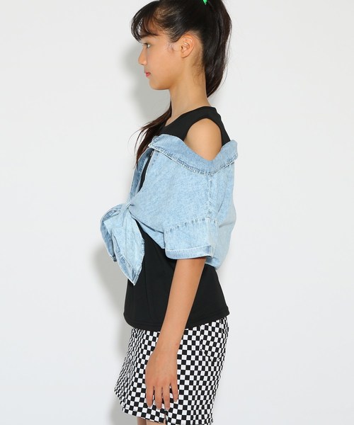 裾結びシャツレイヤード トップス