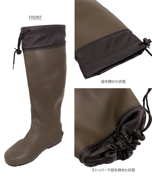 KOBE LETTUCE（コウベレタス）の「ポケッタブルロングレインブーツ（レインシューズ・レディース・ブラック/カーキ・LL/S/M/L）」の5枚目の写真