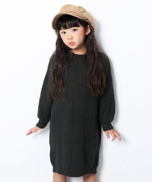 devirock(デビロック)の「畦編みニット長袖ワンピース(ワンピース・キッズ・アイボリー/スミクロ/ラベンダー/パープル系その他/ワイン/モカ/ベージュ/イエロー系その他・100cm/110cm/120cm/130cm/140cm/150cm/160cm)」の1枚目の写真