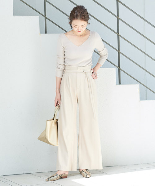 DouDou（ドゥドゥ）の「コスミカルウォームワイドパンツ（その他パンツ・レディース・ベージュ/キナリ/サックスブルー・36/38）」の8枚目の写真