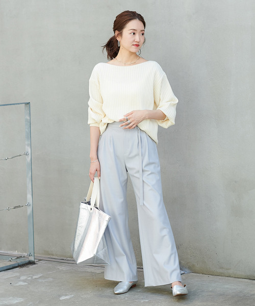 DouDou（ドゥドゥ）の「コスミカルウォームワイドパンツ（その他パンツ・レディース・ベージュ/キナリ/サックスブルー・36/38）」の11枚目の写真