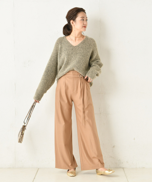 DouDou（ドゥドゥ）の「コスミカルウォームワイドパンツ（その他パンツ・レディース・ベージュ/キナリ/サックスブルー・36/38）」の4枚目の写真