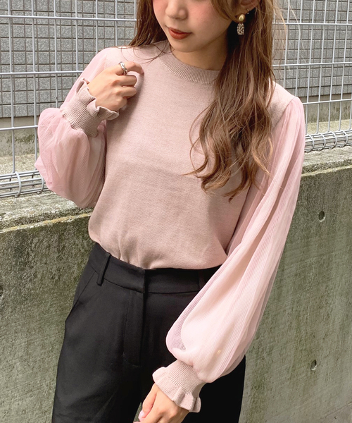 apres jour mignon(アプレジュールミニョン)の「袖チュールプリーツニット【ZOZOTOWN限定アイテム】(ニット/セーター・レディース・ブラック/アイボリー/ラベンダー・フリー)」の3枚目の写真