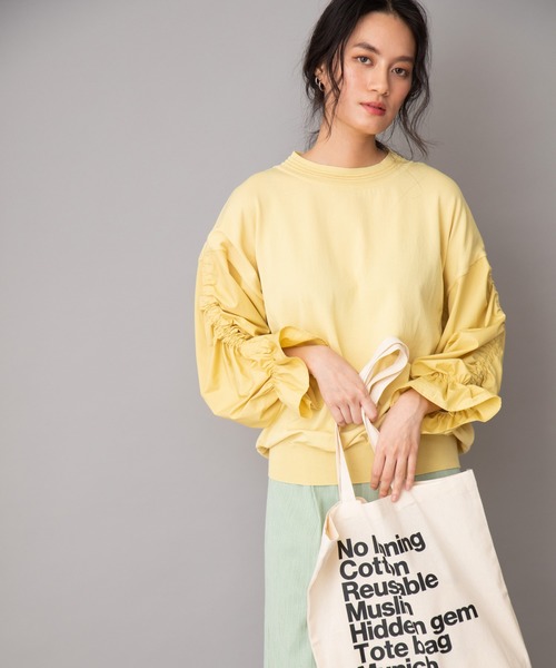 Munich（ミューニック）の「ストレッチニットシャーリングスリーブプルオーバー（ニット/セーター・レディース・ブラック/グレイッシュベージュ/ホワイト/ペールイエロー・FREE）」の6枚目の写真