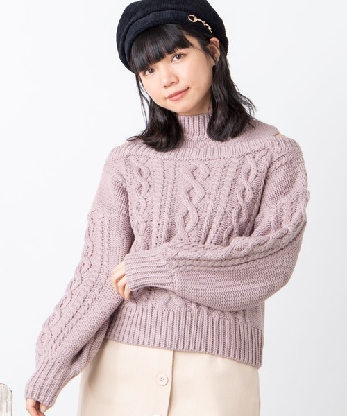 WEGO(ウィゴー)の「WEGO/オープンショルダーケーブルニット(ニット/セーター)」|ライトパープル