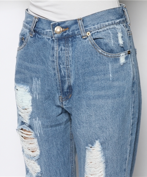 mystic(ミスティック)の「ダメージデニムテーパード(デニムパンツ・レディース・ブルー/ホワイト・1/2)」の5枚目の写真