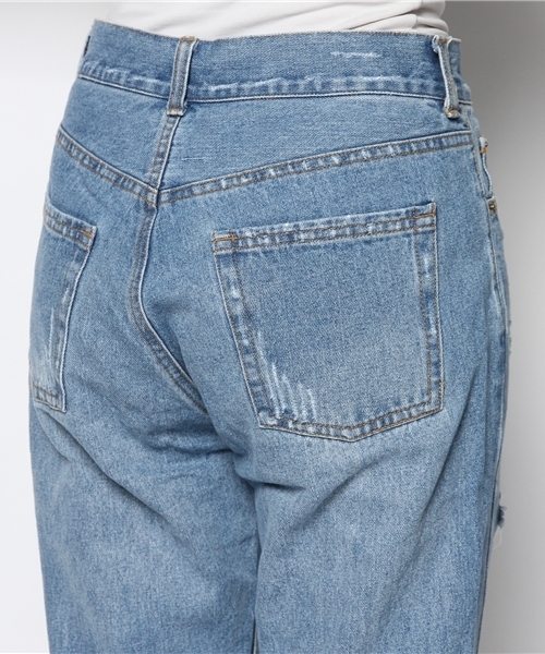 mystic(ミスティック)の「ダメージデニムテーパード(デニムパンツ・レディース・ブルー/ホワイト・1/2)」の6枚目の写真