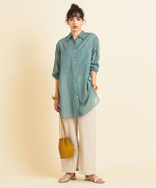 BEAUTY&YOUTH UNITED ARROWS（ビューティーアンドユースユナイテッドアローズ）の「BY∴ シアーポケットワイドシャツ -ウォッシャブル- ◆（シャツ/ブラウス・レディース・オフホワイト/ダークグリーン・SMALL/MEDIUM）」の17枚目の写真