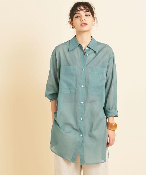BEAUTY&YOUTH UNITED ARROWS（ビューティーアンドユースユナイテッドアローズ）の「BY∴ シアーポケットワイドシャツ -ウォッシャブル- ◆（シャツ/ブラウス・レディース・オフホワイト/ダークグリーン・SMALL/MEDIUM）」の8枚目の写真