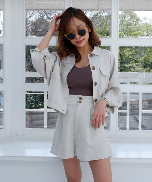 SPIRALGIRL（スパイラルガール）の「リネン混ショートブルゾン（ブルゾン・レディース・ベージュ/オレンジ・FREE）」の2枚目の写真