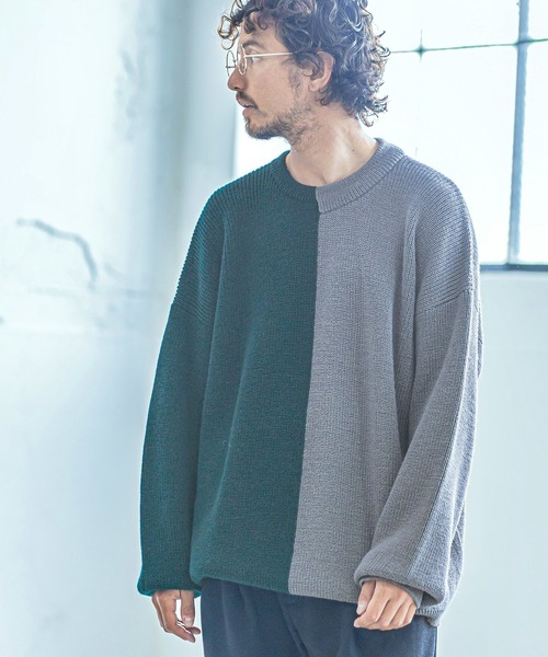 ANGENEHM(アンゲネーム)の「mn2199-Center Switch Knit Pullover (MADE IN JAPAN)(ニット/セーター・メンズ・ブラック×グレー/グレー系その他・S/M/L)」の2枚目の写真