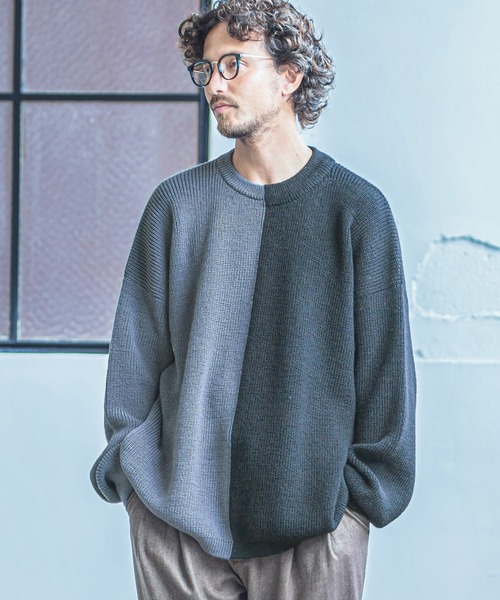 ANGENEHM(アンゲネーム)の「mn2199-Center Switch Knit Pullover (MADE IN JAPAN)(ニット/セーター・メンズ・ブラック×グレー/グレー系その他・S/M/L)」の3枚目の写真