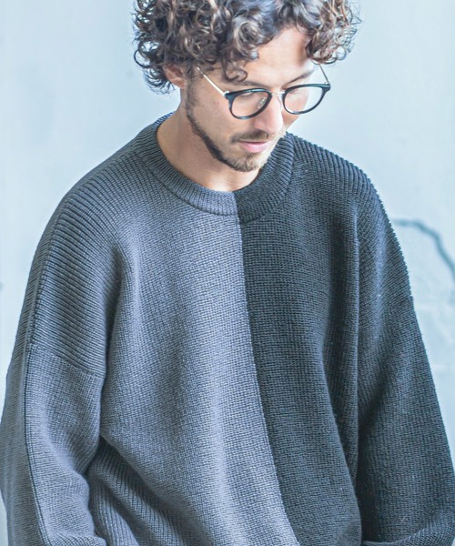 ANGENEHM(アンゲネーム)の「mn2199-Center Switch Knit Pullover (MADE IN JAPAN)(ニット/セーター・メンズ・ブラック×グレー/グレー系その他・S/M/L)」の7枚目の写真