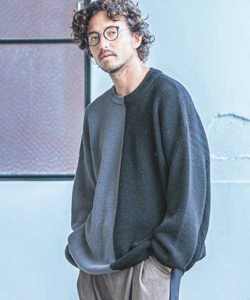 ANGENEHM(アンゲネーム)の「mn2199-Center Switch Knit Pullover (MADE IN JAPAN)(ニット/セーター・メンズ・ブラック×グレー/グレー系その他・S/M/L)」の9枚目の写真