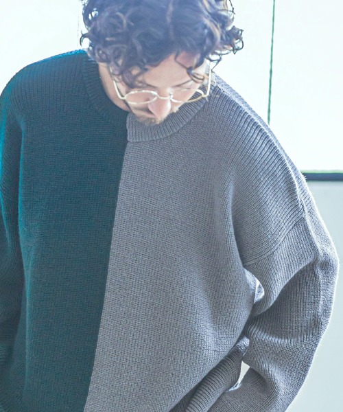 ANGENEHM(アンゲネーム)の「mn2199-Center Switch Knit Pullover (MADE IN JAPAN)(ニット/セーター・メンズ・ブラック×グレー/グレー系その他・S/M/L)」の5枚目の写真