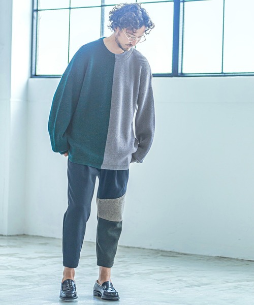 ANGENEHM(アンゲネーム)の「mn2199-Center Switch Knit Pullover (MADE IN JAPAN)(ニット/セーター・メンズ・ブラック×グレー/グレー系その他・S/M/L)」の4枚目の写真