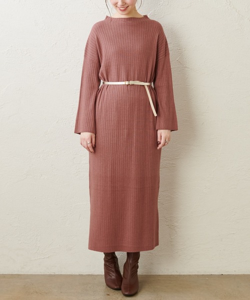 natural couture（ナチュラルクチュール）の「もちもちニットボトルネックリブワンピース（ワンピース・レディース・ブラック/ダークブラウン/ミント/モカ/ライトベージュ・FREE）」の8枚目の写真