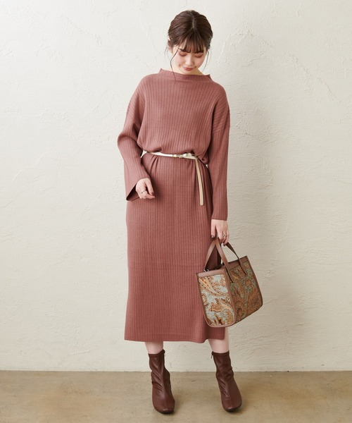 natural couture（ナチュラルクチュール）の「もちもちニットボトルネックリブワンピース（ワンピース・レディース・ブラック/ダークブラウン/ミント/モカ/ライトベージュ・FREE）」の15枚目の写真