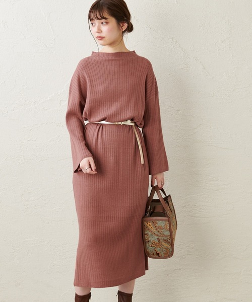 natural couture（ナチュラルクチュール）の「もちもちニットボトルネックリブワンピース（ワンピース・レディース・ブラック/ダークブラウン/ミント/モカ/ライトベージュ・FREE）」の19枚目の写真