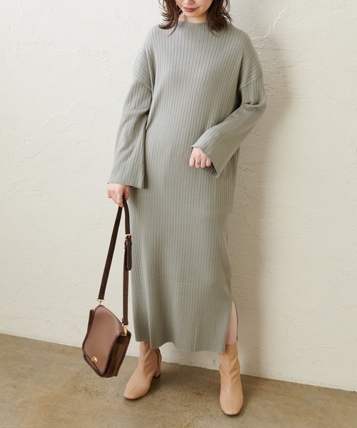 natural couture（ナチュラルクチュール）の「もちもちニットボトルネックリブワンピース（ワンピース・レディース・ブラック/ダークブラウン/ミント/モカ/ライトベージュ・FREE）」の12枚目の写真