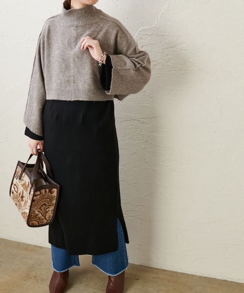 natural couture（ナチュラルクチュール）の「もちもちニットボトルネックリブワンピース（ワンピース・レディース・ブラック/ダークブラウン/ミント/モカ/ライトベージュ・FREE）」の14枚目の写真