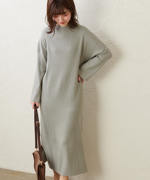 natural couture（ナチュラルクチュール）の「もちもちニットボトルネックリブワンピース（ワンピース・レディース・ブラック/ダークブラウン/ミント/モカ/ライトベージュ・FREE）」の20枚目の写真