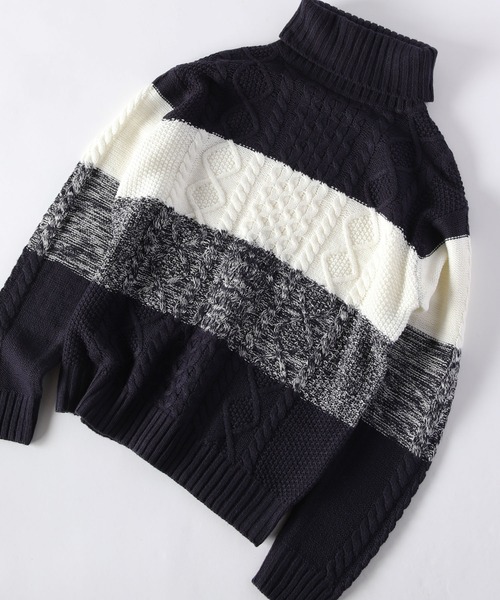 ADPOSION（アドポーション）の「ケーブル編みタートルネックニット（ニット/セーター・メンズ・ブラック×グレー/グレー/杢グレー/ブラウン/ネイビー/ホワイト×グレー/ブラック/アイボリー・X-LARGE/MEDIUM/LARGE）」の8枚目の写真