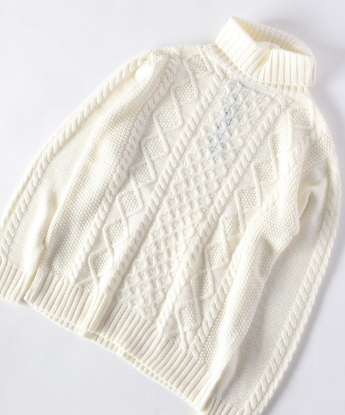 ADPOSION（アドポーション）の「ケーブル編みタートルネックニット（ニット/セーター・メンズ・ブラック×グレー/グレー/杢グレー/ブラウン/ネイビー/ホワイト×グレー/ブラック/アイボリー・X-LARGE/MEDIUM/LARGE）」の2枚目の写真