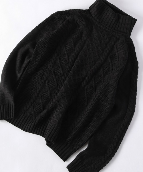 ADPOSION（アドポーション）の「ケーブル編みタートルネックニット（ニット/セーター・メンズ・ブラック×グレー/グレー/杢グレー/ブラウン/ネイビー/ホワイト×グレー/ブラック/アイボリー・X-LARGE/MEDIUM/LARGE）」の4枚目の写真