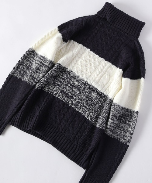 ADPOSION（アドポーション）の「ケーブル編みタートルネックニット（ニット/セーター・メンズ・ブラック×グレー/グレー/杢グレー/ブラウン/ネイビー/ホワイト×グレー/ブラック/アイボリー・X-LARGE/MEDIUM/LARGE）」の9枚目の写真