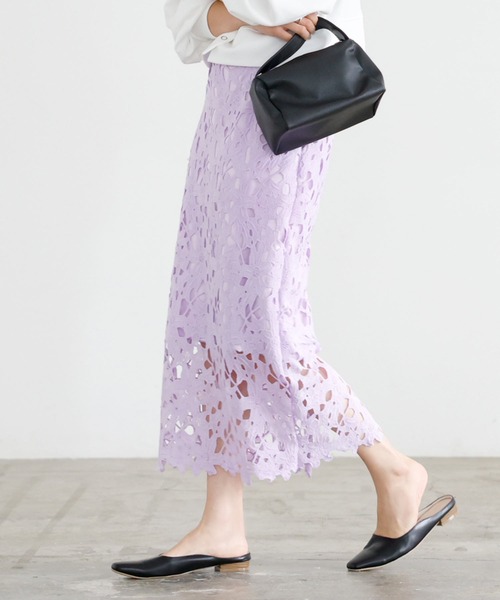 KOBE LETTUCE（コウベレタス）の「フラワーレースタイトスカート（スカート・レディース・ブラック/キャメル/ローズ/ベージュ/イエロー系その他/ブルー系その他/ワイン/ブルー系その他2/ダークグリーン/グリーン/ラベンダー・FREE/S/M）」の8枚目の写真