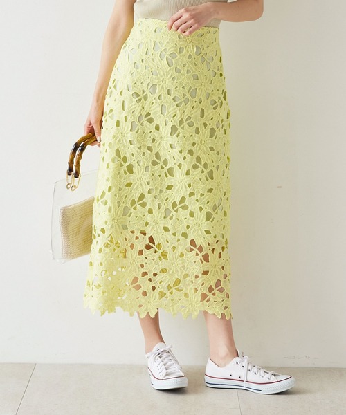 KOBE LETTUCE（コウベレタス）の「フラワーレースタイトスカート（スカート・レディース・ブラック/キャメル/ローズ/ベージュ/イエロー系その他/ブルー系その他/ワイン/ブルー系その他2/ダークグリーン/グリーン/ラベンダー・FREE/S/M）」の9枚目の写真