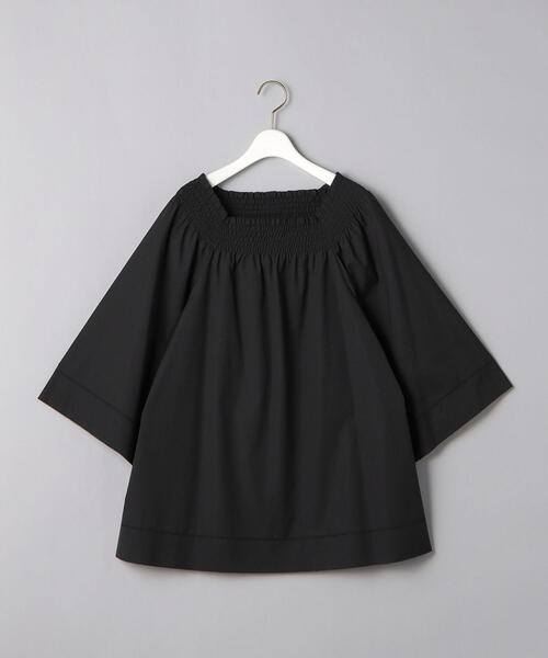 ショルダーシャーリングシャツ BLK minsobi tシャツ ルーズフィットドローストリングカットソー