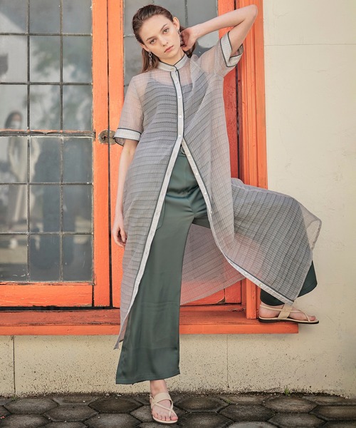 KOH.style(コースタイル)の「パイピングシアーシャツワンピース(ワンピース・レディース・ブラック/グリーン/テラコッタ・FREE)」の5枚目の写真