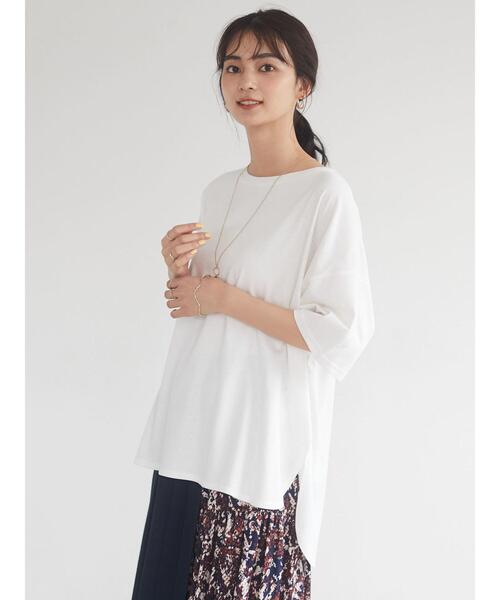 CRAFT STANDARD BOUTIQUE（クラフトスタンダードブティック）の「ラウンドテール半袖カットプルオーバー　＊（Tシャツ/カットソー・レディース・ベージュ/ネイビー/オフホワイト/ピンク/ライトイエロー・M/L）」の15枚目の写真