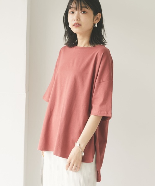 CRAFT STANDARD BOUTIQUE（クラフトスタンダードブティック）の「ラウンドテール半袖カットプルオーバー　＊（Tシャツ/カットソー・レディース・ベージュ/ネイビー/オフホワイト/ピンク/ライトイエロー・M/L）」の5枚目の写真