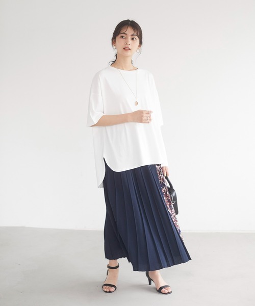 CRAFT STANDARD BOUTIQUE（クラフトスタンダードブティック）の「ラウンドテール半袖カットプルオーバー　＊（Tシャツ/カットソー・レディース・ベージュ/ネイビー/オフホワイト/ピンク/ライトイエロー・M/L）」の6枚目の写真