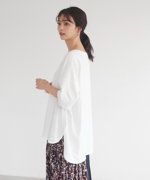 CRAFT STANDARD BOUTIQUE（クラフトスタンダードブティック）の「ラウンドテール半袖カットプルオーバー　＊（Tシャツ/カットソー・レディース・ベージュ/ネイビー/オフホワイト/ピンク/ライトイエロー・M/L）」の9枚目の写真