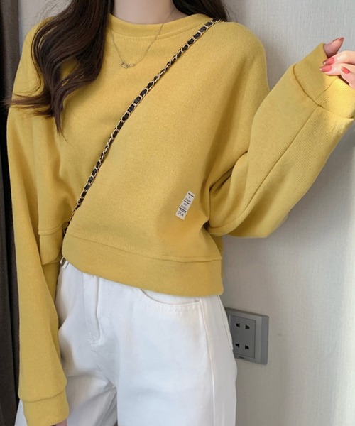 DAY CLOSET(デイ クローゼット)の「【程良く華奢魅せできるクロップド丈】やわらか長袖ラウンドネックスウェットプルオーバー レディース(スウェット・レディース・ブルー/イエロー/アイボリー/ブラック・ONE SIZE)」の10枚目の写真