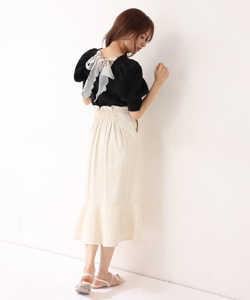 one after another NICE CLAUP（ワンアフターアナザーナイスクラップ）の「バックリボンメローテレコトップス（Tシャツ/カットソー・レディース・ブラック/ベージュ/オフホワイト/ミント・FREE）」の7枚目の写真